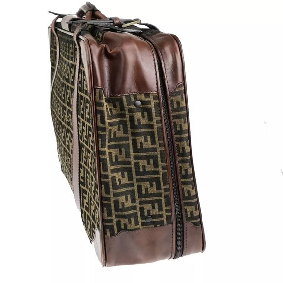FENDI Logo Zucca Pattern Suitcase Travel Hand Bag Canvas Leather Brown 36YG733 - Picture 3 of 15
